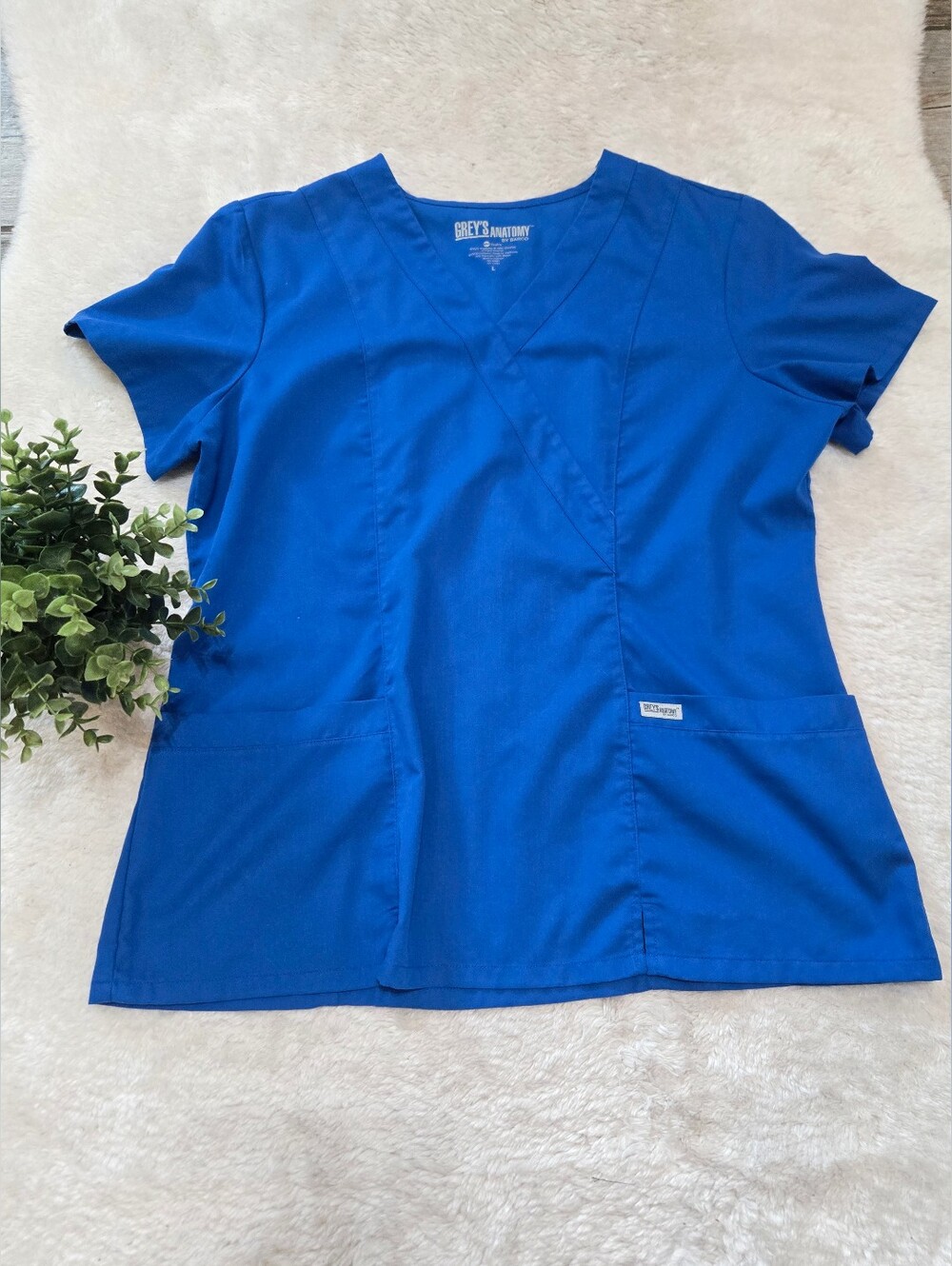 Grey's Anatomy Blue V-Neck Workwear Utility Scrub Top, L
